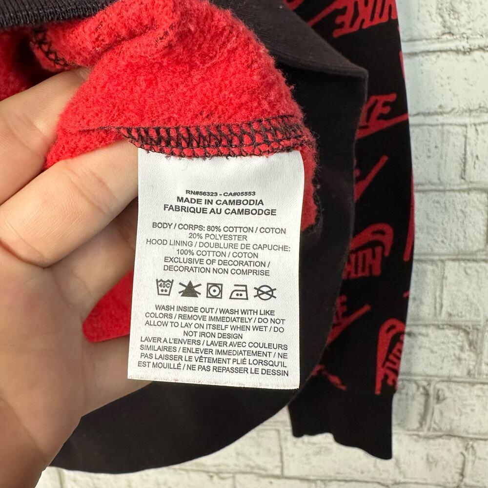 Nike Hoodie Essentials All Over Logo Sweatshirt Cotton Blend Black Red M - Picture 6 of 9